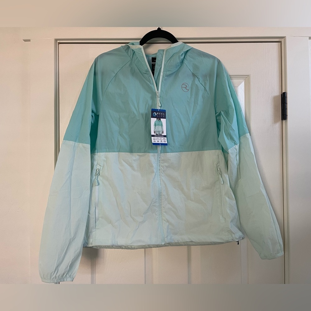 NWT Women’s Ladies Reel Life Windbreaker Jacket Mint Blue Size L